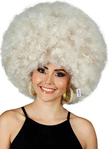 Blonde curly afro wig displayed on a model head