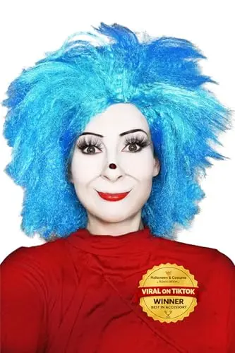 Funky blue spiked adult novelty costume wig with adjustable straps