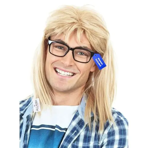 Blonde mullet wig with black glasses