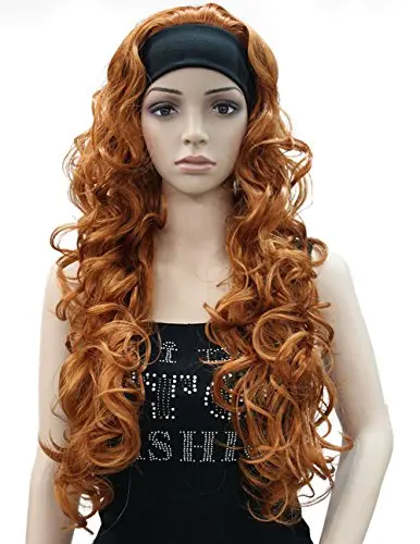 Wiginway fox red long curly headband wig on a mannequin
