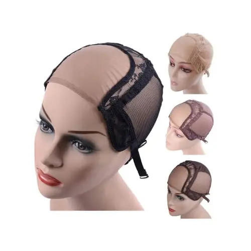 YANTAISIYU U-part Swiss lace wig cap with adjustable back straps in black