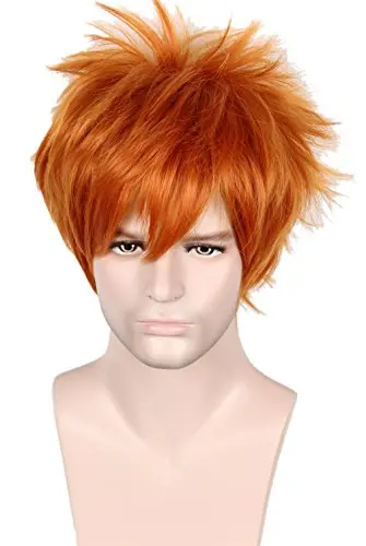 Linfairy unisex short straight orange red wig