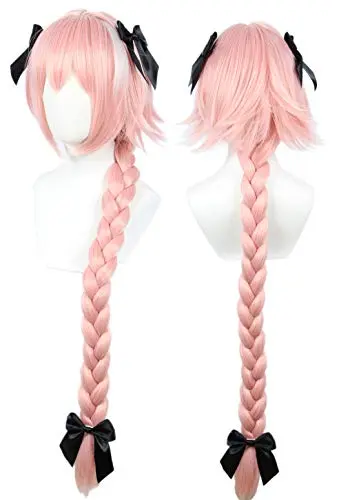 Linfairy pink braided cosplay wig with three bows