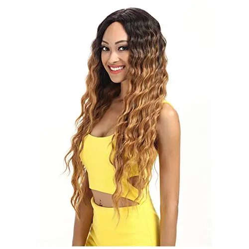 Joedir 30 inch long wavy ombre honey blond lace front synthetic wig