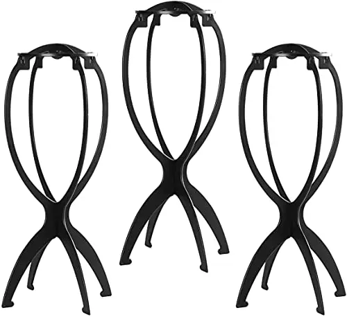 Dreamlover collapsible black wig stands three-pack on a white background