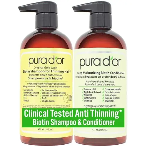 Pura d'or Biotin Original Gold Label shampoo and conditioner set two bottles
