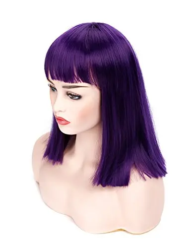 Morvally Purple Straight Bob 14-Inch Wig