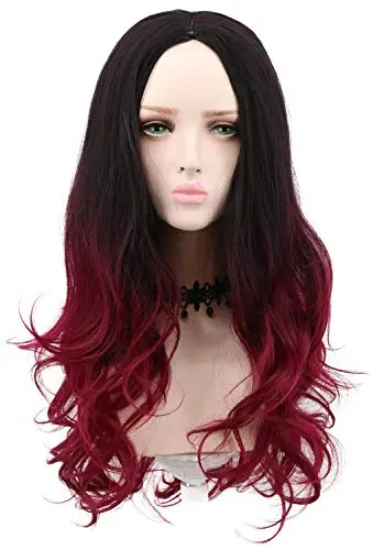 Yuehong long curly black red ombre cosplay wig