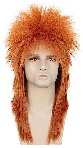 Karlery orange straight 70s 80s heavy metal rocker wig