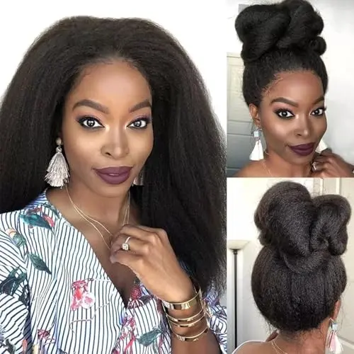 Enoya 360 silk top lace front human hair wig in kinky straight black