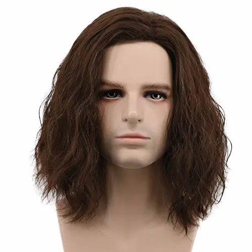Karlery fluffy short curly brown cosplay wig for men
