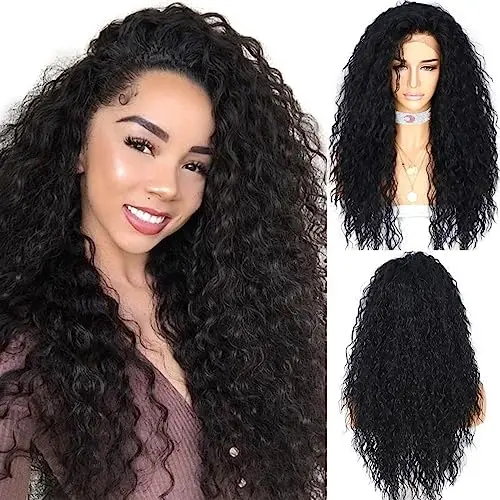 Sapphirewigs curly black lace front wig with baby hair
