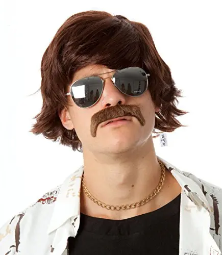 ALLAURA 70's shag wig and mustache set in brown