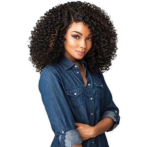 Jet black curly lace front wig with hand tied Swiss lace
