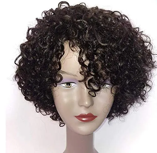 HUA Kinky Curly Short Wig with Bangs Brazilian human hair wig