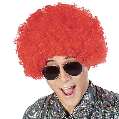 Fluffy red afro clown wig with heat-resistant synthetic curls
