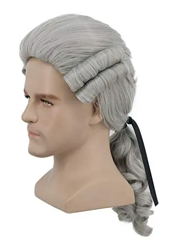 Grey colonial judge wig with wavy curls