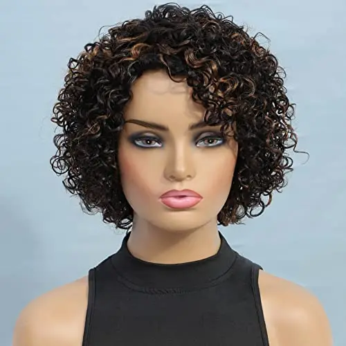 UDU short curly ombre human hair wig in 1B/30 colour