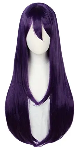 Long straight purple cosplay wig with bangs