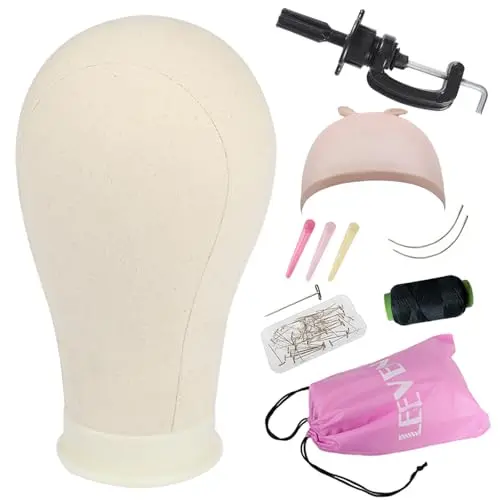 Leeven canvas wig head with table clamp stand and T-pins