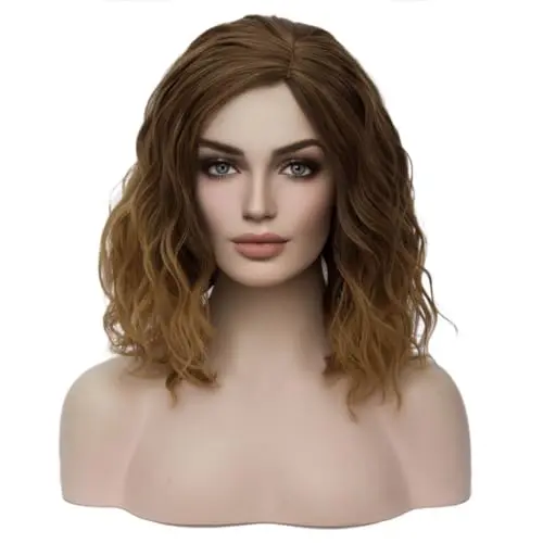 BERON 14-inch curly bob wig in dark brown to light brown colour
