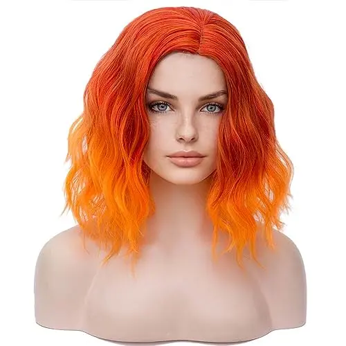 Ombre orange short curly bob wig