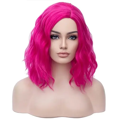 BERON 14-inch hot pink curly bob wig on child