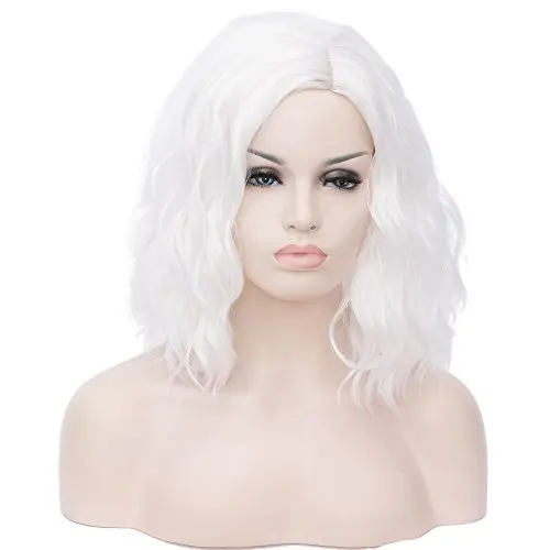 BERON 14 inch short curly white bob wig for cosplay