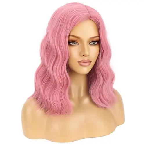 BERON 14-inch curly pink bob wig on a mannequin head