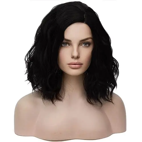 Black curly bob wig with heat-resistant synthetic fibre