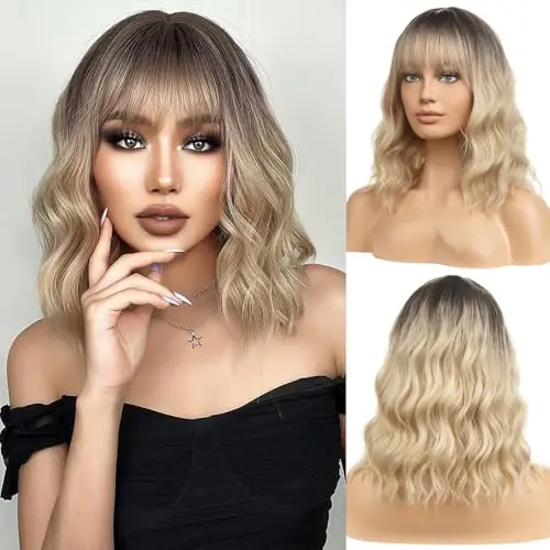 BERON blonde ombre short wavy wig