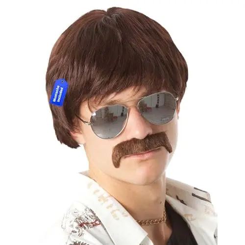 ALLAURA Sonny Bono short brown wig with mustache