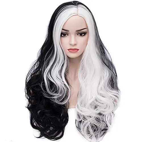 BERON long black and white curly wig for women