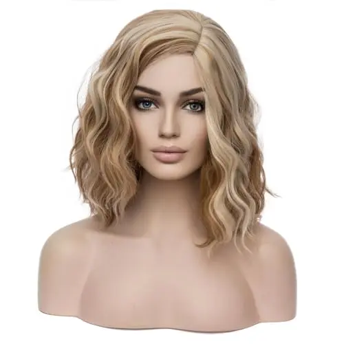 BERON 14 inch short curly bob wig in blonde brown