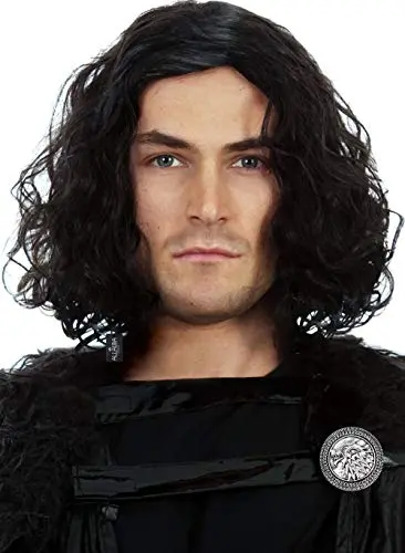Short black and white curly cosplay wig with shield pin