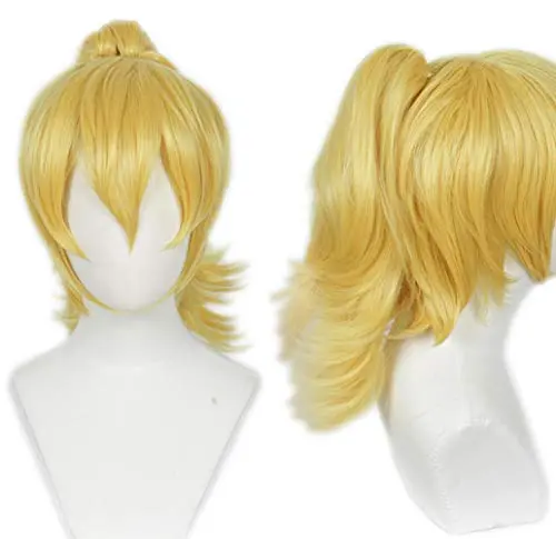 Linfairy Short Blonde Wig with Ponytail Halloween Cosplay Costume