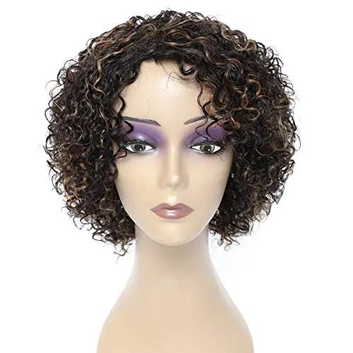 HUA 8-inch deep curly Brazilian virgin hair wig in 1B/30 colour