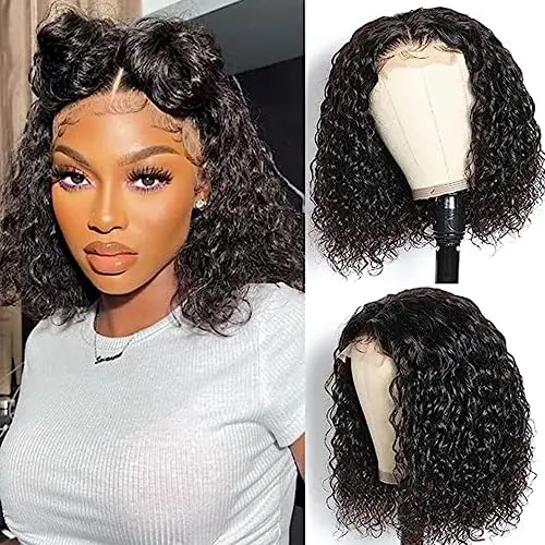 Venice 13x6 lace front virgin curly human hair bob wig pre-plucked with baby hair in black