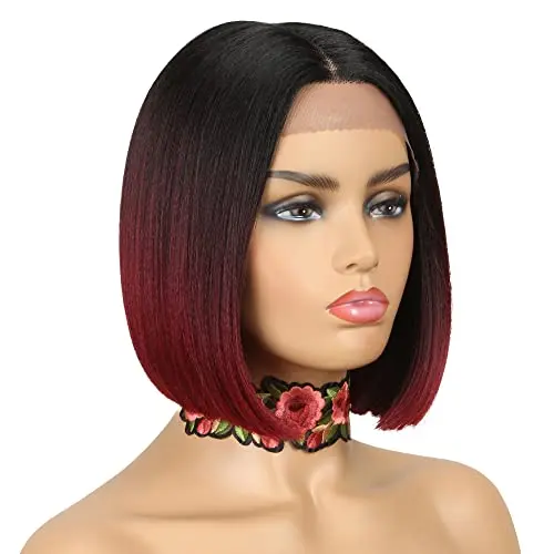 NOBLE burgundy ombre blunt cut bob lace front wig