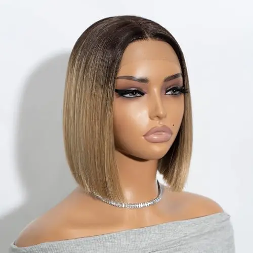 NOBLE HD lace front bob wig in ombre brown blonde