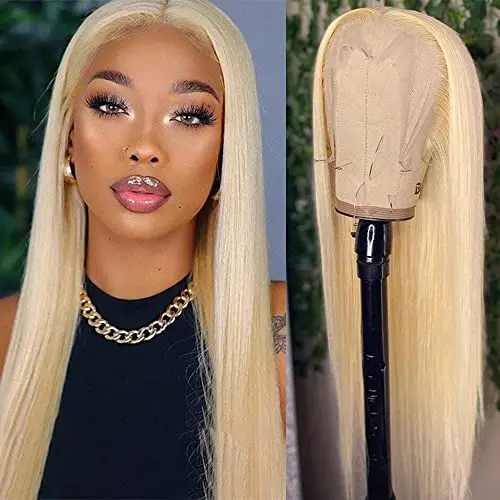 QD-Tizer 22 inch straight blonde lace front wig with heat-resistant synthetic hair