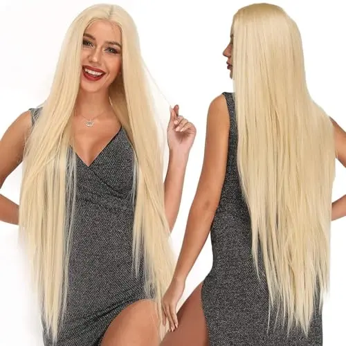 Long platinum blonde lace front wig with baby hair by Ebingoo