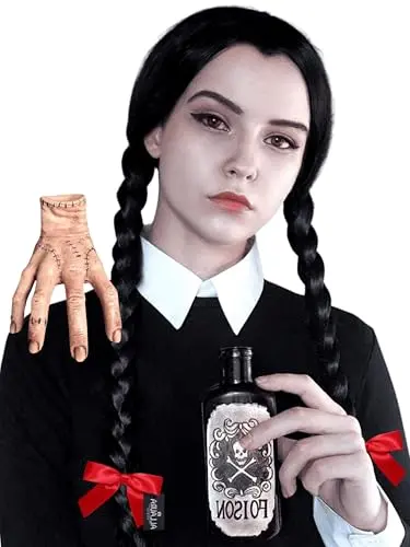 ALLAURA black braided pigtail wig with ribbons