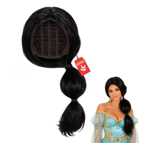 Black curly Arabian princess ponytail costume wig by Fun Shack