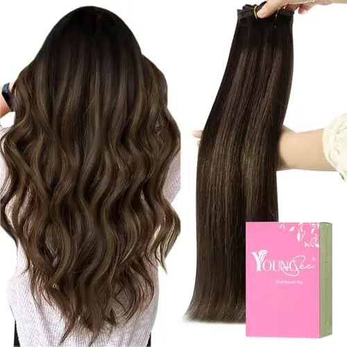 YoungSee 12-inch dark brown balayage clip-in hair extensions