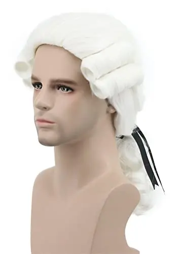 White colonial judge wig with long wavy curls