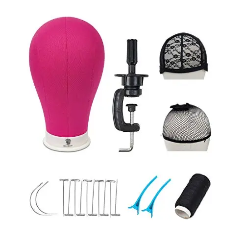 Bileaf 22-inch rosy pink polyurethane canvas wig head with clamp stand and accessories