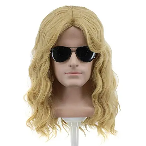 yuehong blonde long curly rock star party wig