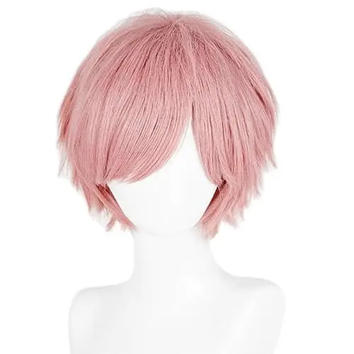 LABEAUTE anime spiky pink cosplay wig with bangs