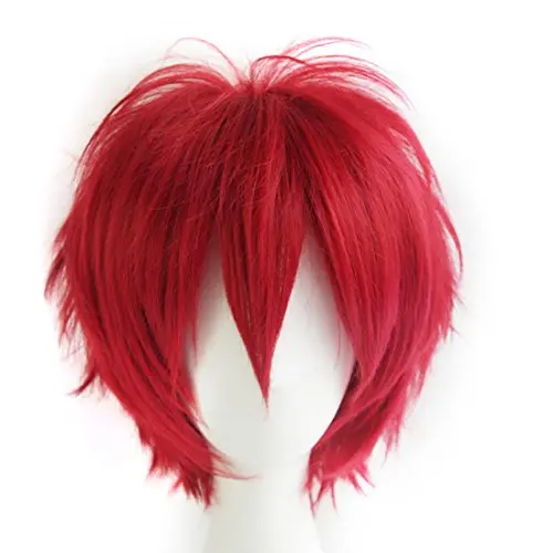 LABEAUTE Short Unisex Red Cosplay Wig with Bangs